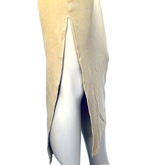 Micas Long Dress Women XS Tan Bodycon Knitted Side Slit Backless Tie Up - Picture 9 of 13